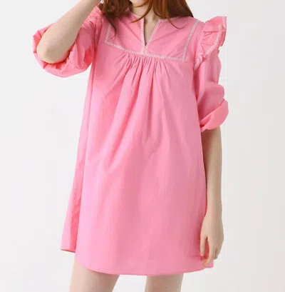 English Factory Contrast Embroidery Mini Dress In Pink/white In Multi