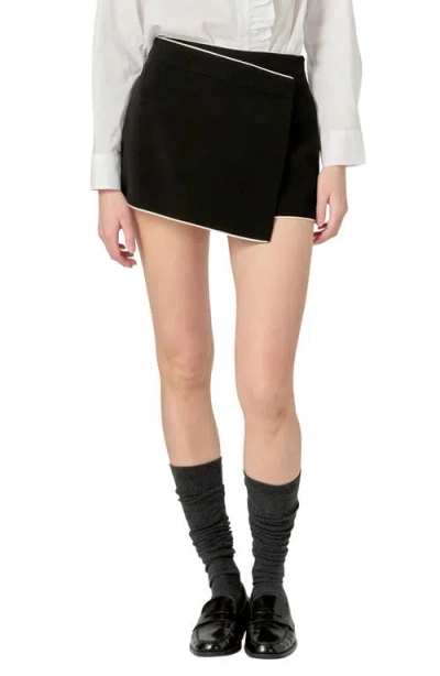 English Factory Contrast Faux Wrap Mini Skort In Black/off White