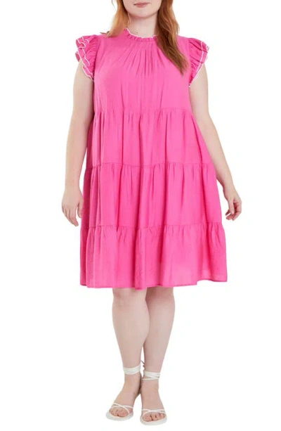 English Factory Contrast Merrow Stitch Babydoll Dress In Pink