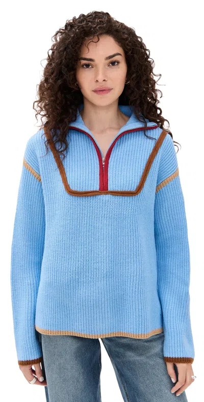 English Factory Contrast Piping Quarter Zip Sweater Ocean Blue Multi