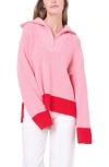 English Factory Contrast Quarter Zip Sweater In Pink