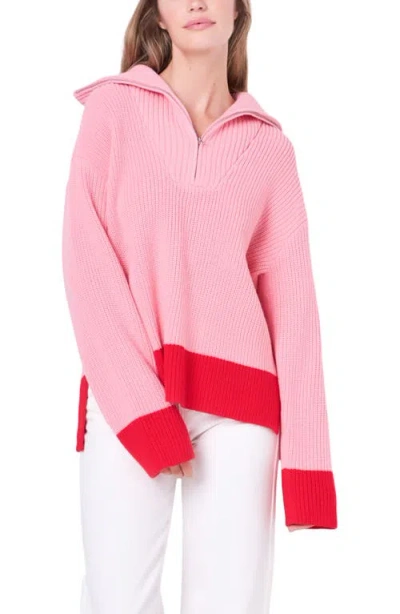 English Factory Contrast Quarter Zip Sweater In Pink/red