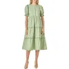English Factory Contrast Scalloped Trim Cotton Midi Dress In Gray