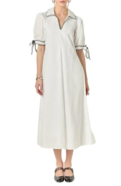 English Factory Contrast Stitch A-line Midi Dress In White