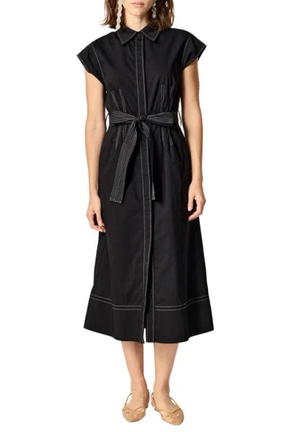 English Factory Contrast Stitch Stretch Cotton Blend Shirtdress In Black