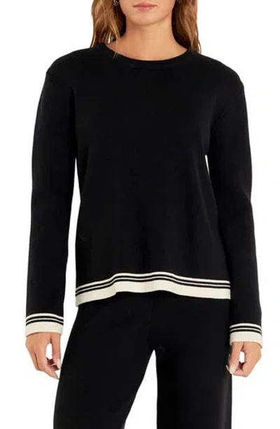 English Factory Contrast Stripe Crewneck Sweater In Black