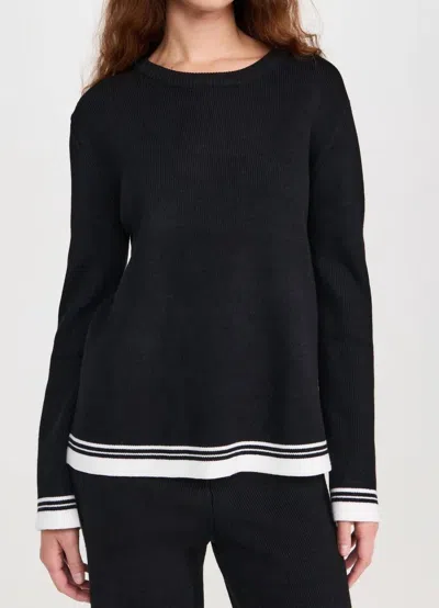 ENGLISH FACTORY CONTRAST STRIPE DETAIL KNIT TOP IN BLACK/IVORY