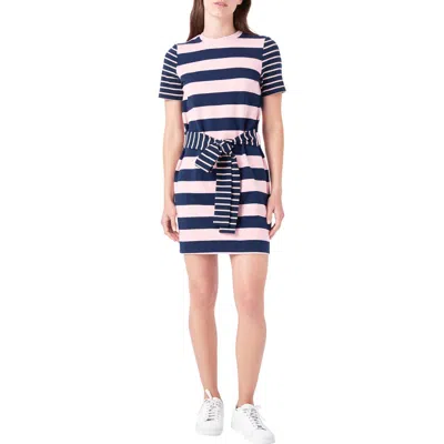 English Factory Contrast Stripe Tie Waist Minidress In Navy/pink