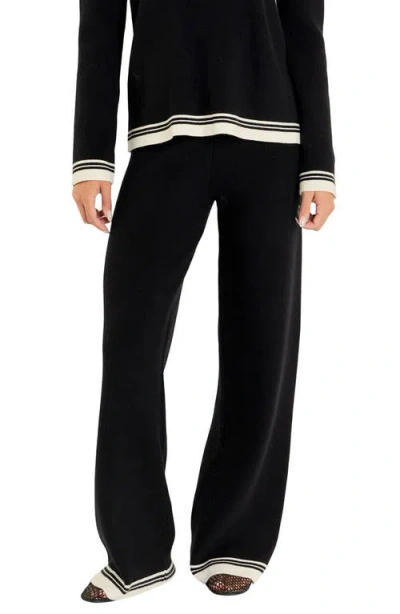 English Factory Contrast Stripe Wide Leg Knit Pants In Black/ivory