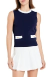 English Factory Contrast Trim Sweater Vest In Blue/ White