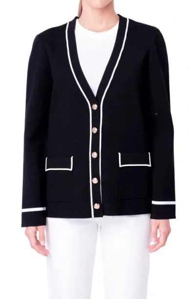 English Factory Contrast V-neck Cardigan In Black