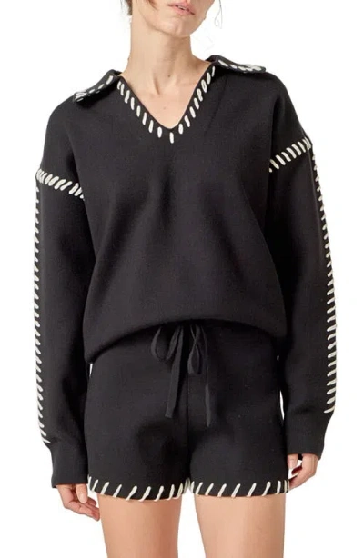 ENGLISH FACTORY ENGLISH FACTORY CONTRASTING STITCH RELAXED FIT TOP