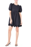 English Factory Corsage Puff Sleeve Babydoll Minidress In Jet Black