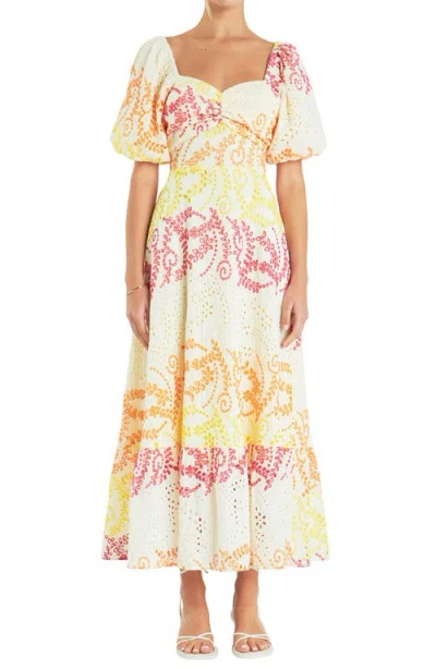 English Factory Cotton Eyelet Maxi Dress In Yellow Multi