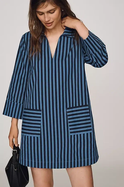 English Factory Cotton Kaftan Mini Dress In Blue