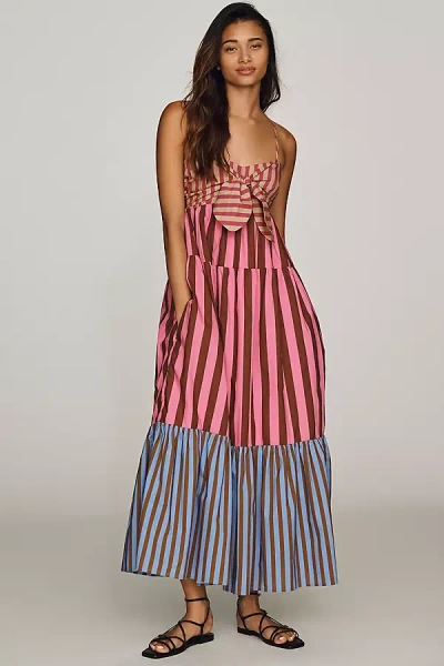 English Factory Stripe Bow Sleeveless Tiered Maxi Dress In Multi