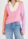 English Factory Colorblock Zip Pullover Sweater Multi S In Pink