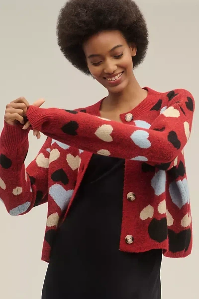 English Factory Crew-neck Heart Icon Cardigan Sweater In Multi