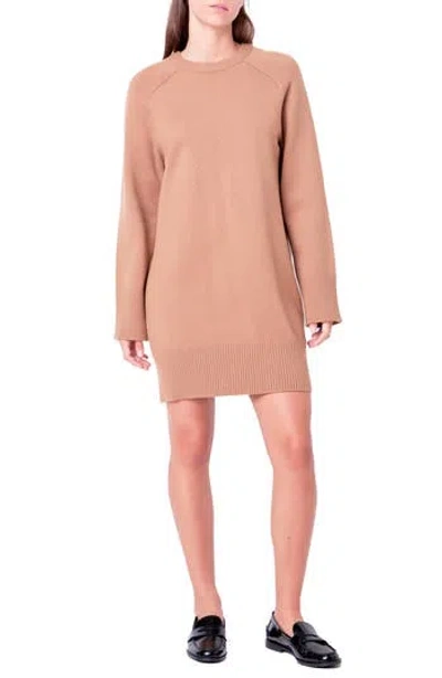 English Factory Crew Sweater Dress In Camel