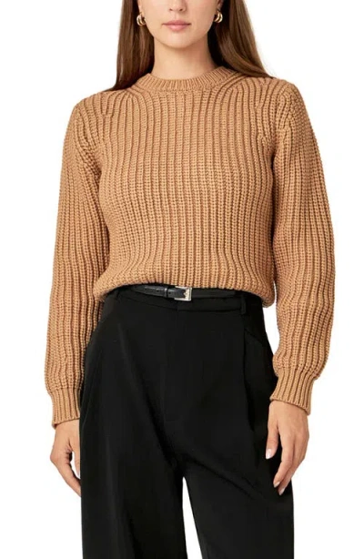English Factory Crewneck Crop Sweater In Brown
