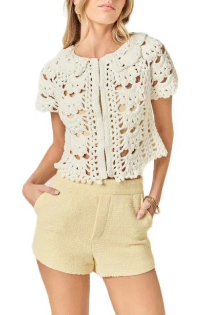 English Factory Crochet Crop Cardigan In White