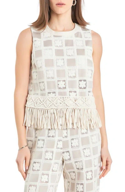 English Factory Crochet Lace Patchwork Tank In Beige Multi