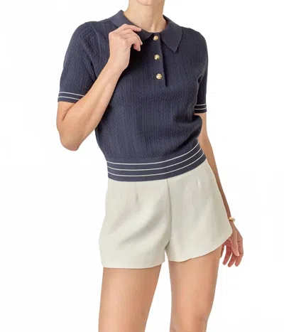 ENGLISH FACTORY CROCHET SHORT SLEEVE TOP IN NAVY BLUE