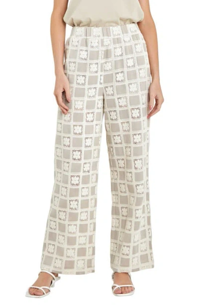 English Factory Crocket Patchwork Wide Leg Pants In Beige Multi