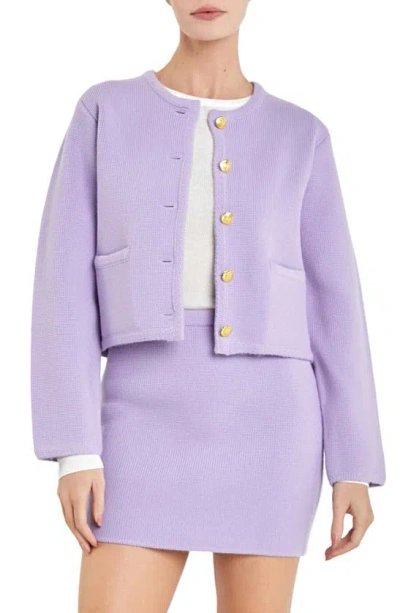 English Factory Crop Knit Cardigan In Lilac