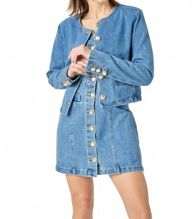 English Factory Cropped Denim Jacket In Dark Wash In Blue