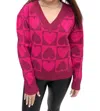 English Factory Heart V-neck Pullover Sweater In Pink