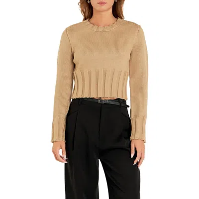 English Factory Cutout Crop Sweater In Taupe