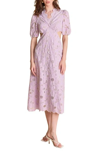 English Factory Cutout Detail Floral Cotton Eyelet Midi Dress
