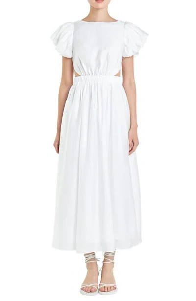 English Factory Cutout Puff Sleeve Maxi Sundress In White