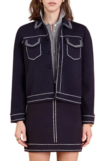 English Factory Denim Look Collared Cardigan In Black