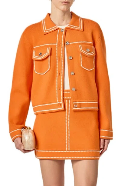 English Factory Denim Look Collared Cardigan In Orange