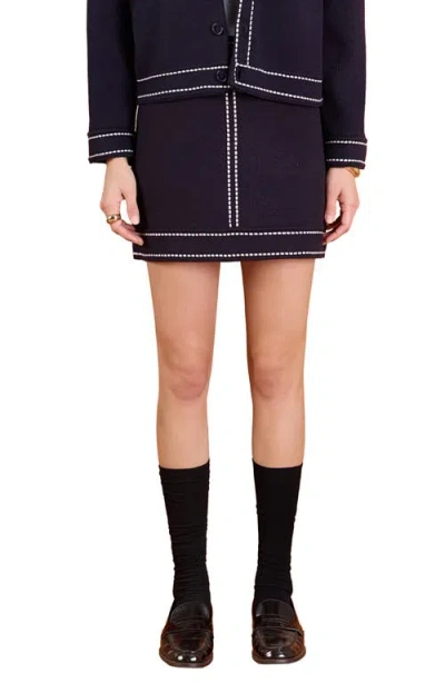 English Factory Denim Look Knit Miniskirt In Black