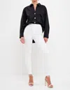 English Factory Imitation Pearl Button-up Cotton Shirt In Black