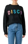 English Factory Disco Appliqué Graphic Crewneck Sweater In Black