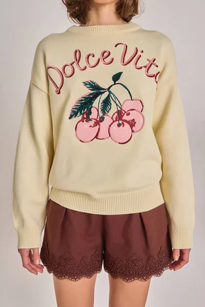 English Factory Dolce Vita Knit Sweater In Cream Multi