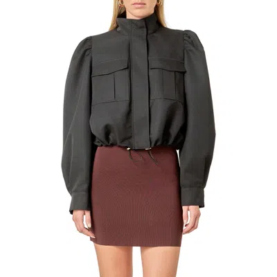 English Factory Drawstring Crop Bomber Jacket In Black