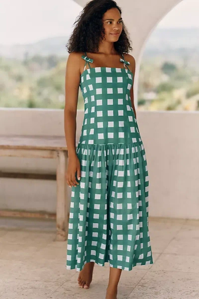 English Factory Drop-waist Midi Dress In Blue