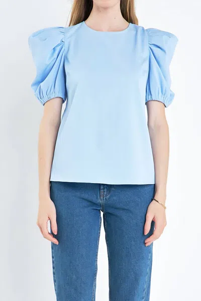 English Factory Elbow Puff Sleeve Top In Blue