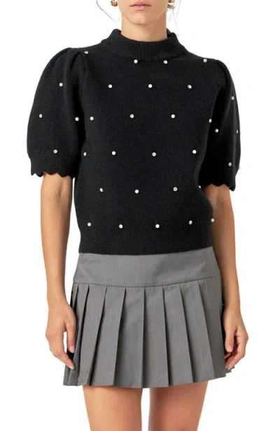 English Factory Embellished Short Sleeve Sweater In Black
