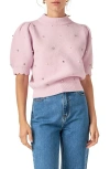 English Factory Embellished Short Sleeve Sweater In Lilac