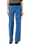 English Factory Embroidered Bow High Waist Relaxed Straight Leg Jeans In Denim