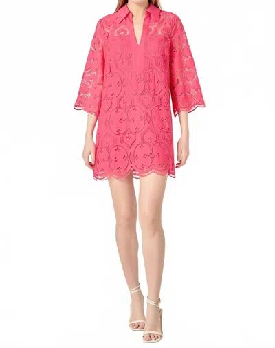 ENGLISH FACTORY EMBROIDERED COLLAR MINI DRESS IN FUCHSIA