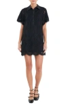 English Factory Embroidered Cotton Blend Mini Shirtdress In Black
