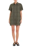 English Factory Embroidered Cotton Blend Mini Shirtdress In Olive Green