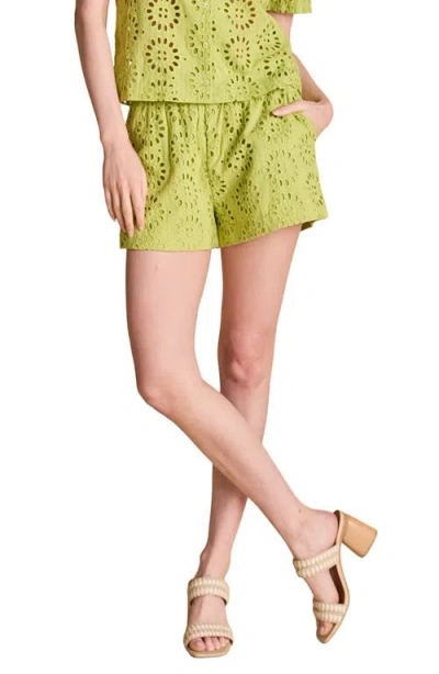 English Factory Embroidered Cotton Shorts In Green